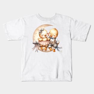 Valentine Happy Bird Couple On Moon Kids T-Shirt